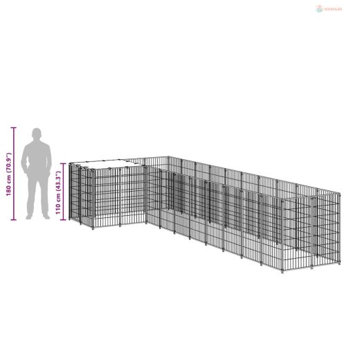 Fekete acél kutyakennel 7,26 m²