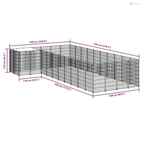 Fekete acél kutyakennel 13,31 m²