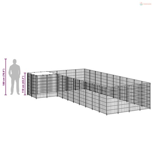 Fekete acél kutyakennel 13,31 m²
