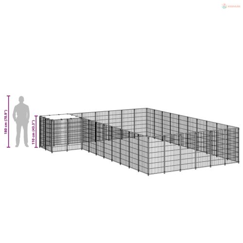 Fekete acél kutyakennel 19,36 m²