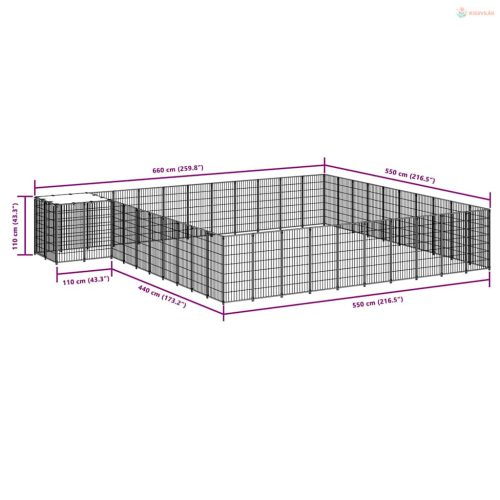 Fekete acél kutyakennel 31,46 m²