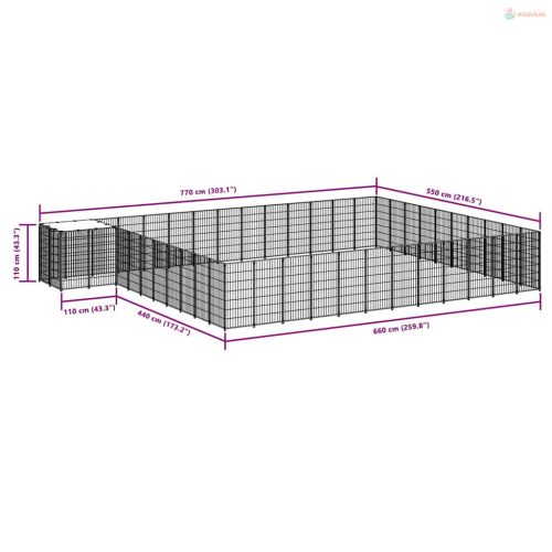 Fekete acél kutyakennel 37,51 m²