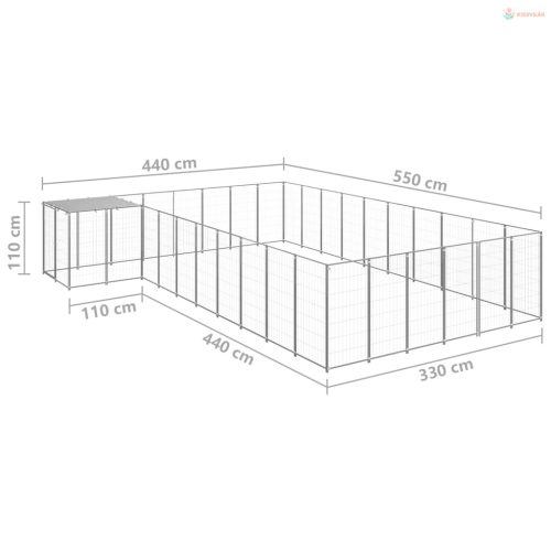 Ezüstszínű acél kutyakennel 19,36 m²