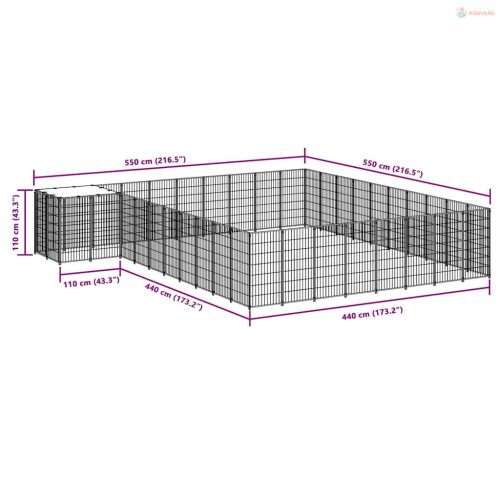 Ezüstszínű acél kutyakennel 25,41 m²