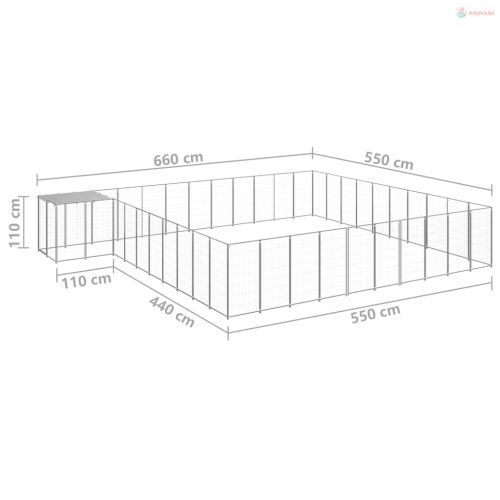 Ezüstszínű acél kutyakennel 31,46 m²