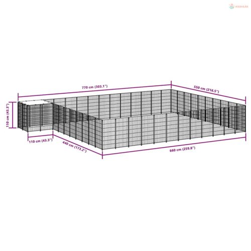 Ezüstszínű acél kutyakennel 37,51 m²