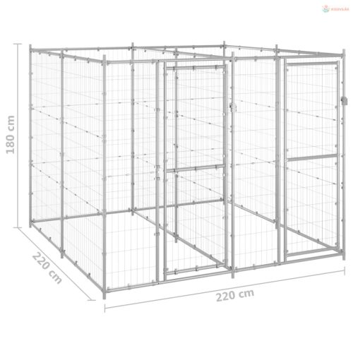 Kültéri horganyozott acél kutyakennel 4,84 m²