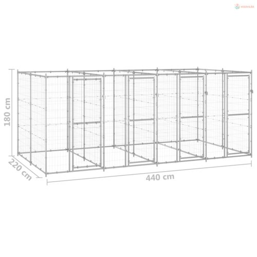 Kültéri horganyozott acél kutyakennel 9,68 m²