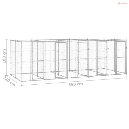 Kültéri horganyozott acél kutyakennel 12,1 m²