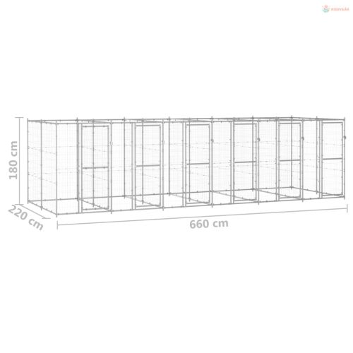 Kültéri horganyozott acél kutyakennel 14,52 m²