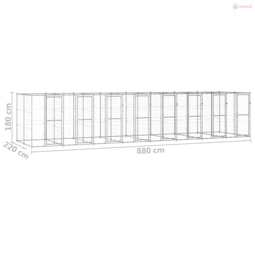 Kültéri horganyozott acél kutyakennel 19,36 m²