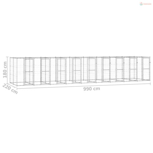 Kültéri horganyozott acél kutyakennel 21,78 m²
