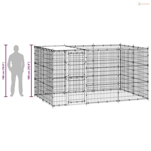 Kültéri acél kutyakennel tetővel 7,26 m²