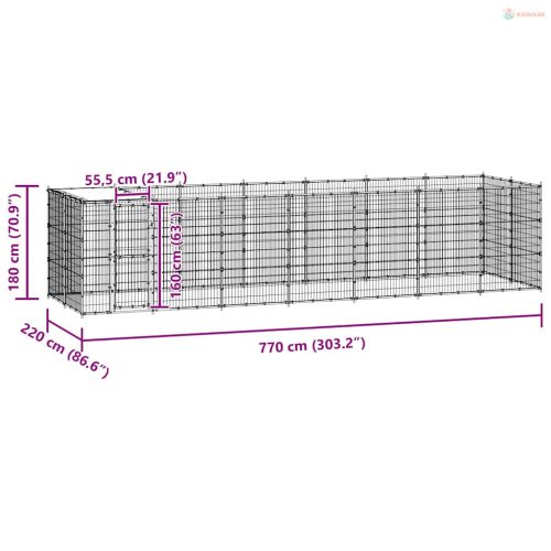 Kültéri acél kutyakennel tetővel 16,94 m²
