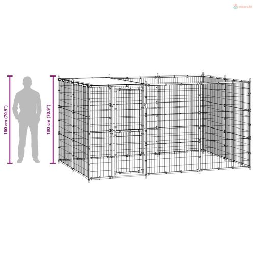 Kültéri horganyozott acél kutyakennel tetővel 7,26 m²