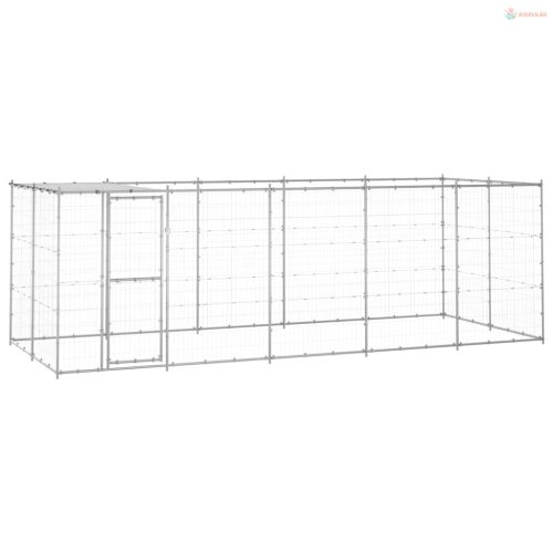 Kültéri horganyozott acél kutyakennel tetővel 12,1 m²