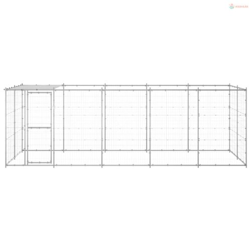 Kültéri horganyozott acél kutyakennel tetővel 12,1 m²