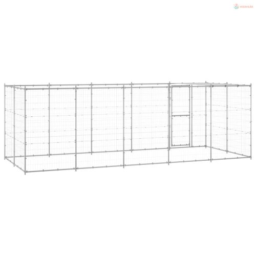 Kültéri horganyozott acél kutyakennel tetővel 12,1 m²