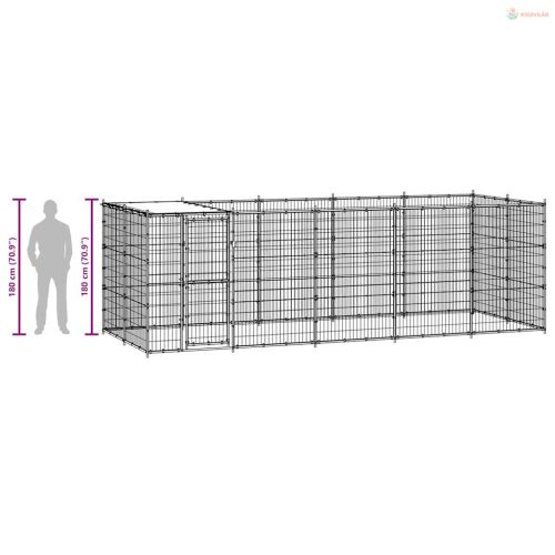 Kültéri horganyozott acél kutyakennel tetővel 12,1 m²