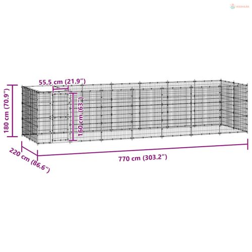 Kültéri horganyozott acél kutyakennel tetővel 16,94 m²