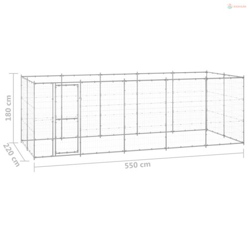 Kültéri horganyozott acél kutyakennel 12,1 m²