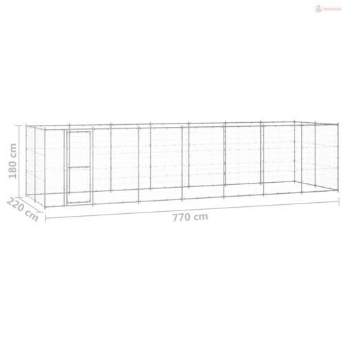 Kültéri horganyozott acél kutyakennel 16,94 m²