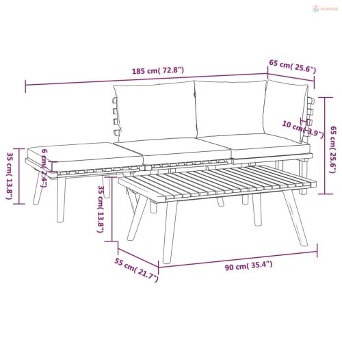 4 részes tömör akácfa kerti ülőgarnitúra párnákkal
