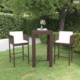 3 részes barna polyrattan kerti bárszett párnákkal