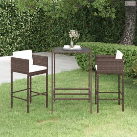 3 részes barna polyrattan kerti bárszett párnákkal