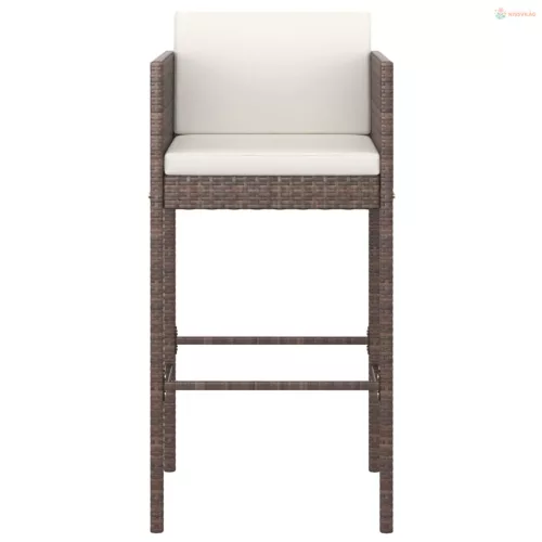 3 részes barna polyrattan kerti bárszett párnákkal