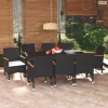 9 részes fekete polyrattan kerti étkezőgarnitúra párnákkal