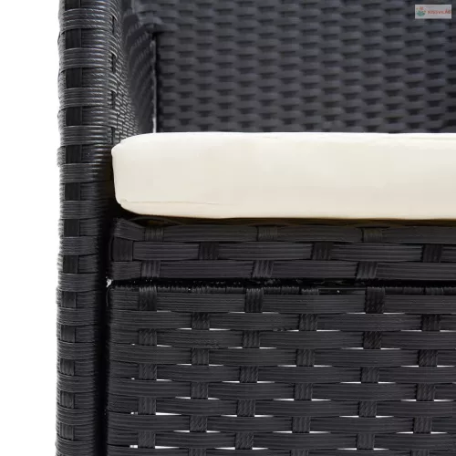 9 részes fekete polyrattan kerti étkezőgarnitúra párnákkal