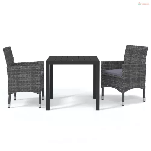 3 részes szürke polyrattan kerti étkezőgarnitúra párnákkal