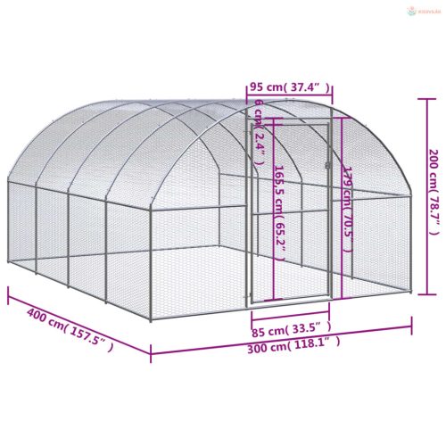 Kültéri horganyzott acél tyúkól 3 x 4 x 2 m