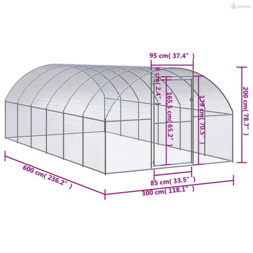 Kültéri horganyzott acél tyúkól 3 x 6 x 2 m