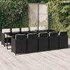 11 részes fekete polyrattan kerti étkezőgarnitúra párnákkal