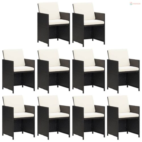 11 részes fekete polyrattan kerti étkezőgarnitúra párnákkal