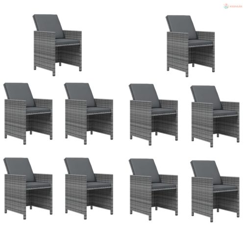 11 részes szürke polirattan kerti étkezőgarnitúra párnákkal