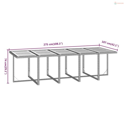 11 részes szürke polirattan kerti étkezőgarnitúra párnákkal