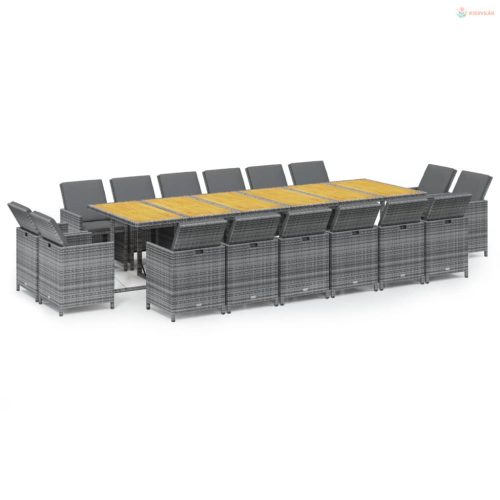 17 részes szürke polyrattan kerti étkezőgarnitúra párnákkal
