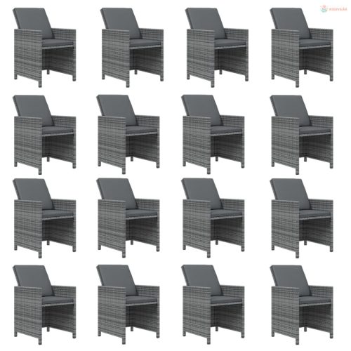 17 részes szürke polyrattan kerti étkezőgarnitúra párnákkal