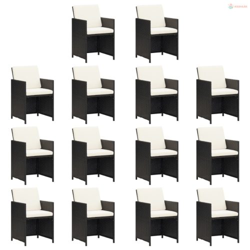 15 részes fekete polyrattan kerti étkezőgarnitúra párnákkal