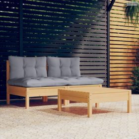 3 részes kerti ülőgarnitúra szürke párnákkal