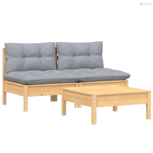 3 részes kerti ülőgarnitúra szürke párnákkal