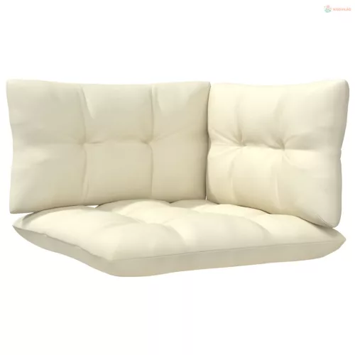 4 részes fenyőfa kerti ülőgarnitúra krémszínű párnákkal