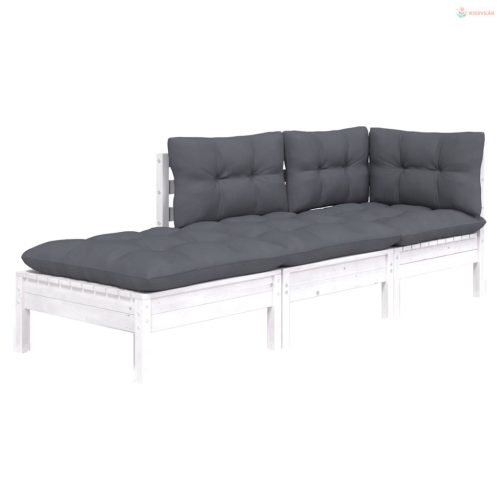 3 részes tömör fenyőfa kerti ülőgarnitúra párnákkal