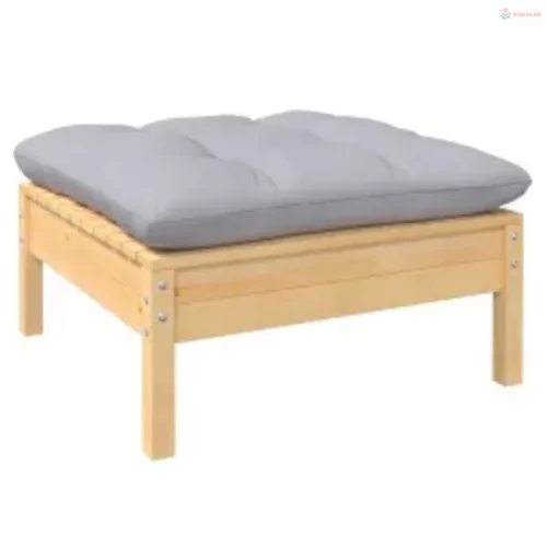 4 részes fenyőfa kerti ülőgarnitúra szürke párnákkal