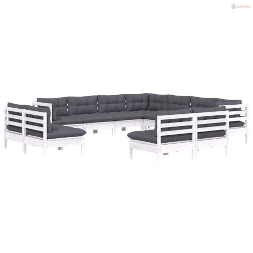 11 részes fehér tömör fenyőfa kerti ülőgarnitúra párnákkal