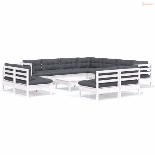 12 részes fehér tömör fenyőfa kerti ülőgarnitúra párnákkal