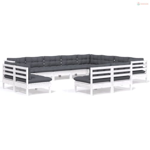 12 részes fehér tömör fenyőfa kerti ülőgarnitúra párnákkal